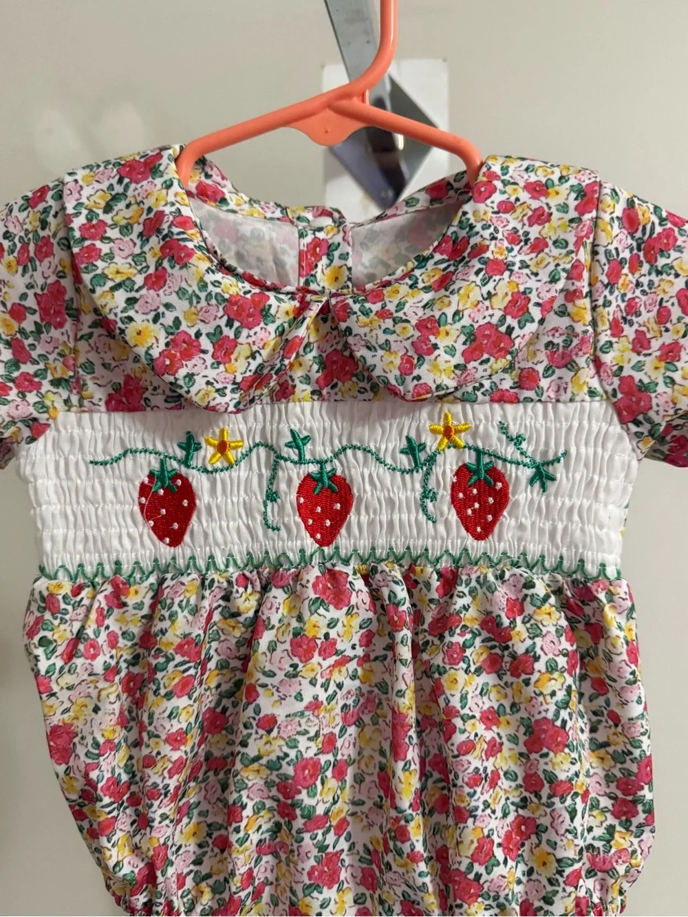 Smocked Strawberry Bubble Romper